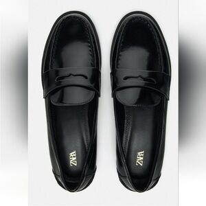 Zara FAUX PATENT LEATHER PENNY LOAFERS